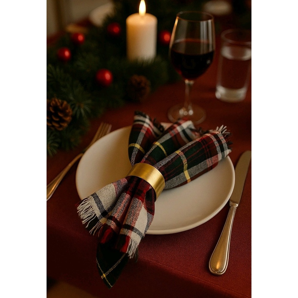 Set 4 Tartan Plaid Cloth Napkins‎ Fringed Classic Traditional Christmas 100% CTN